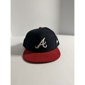 New Era Braves Navy and Red 7/34 hat (used) Good condition